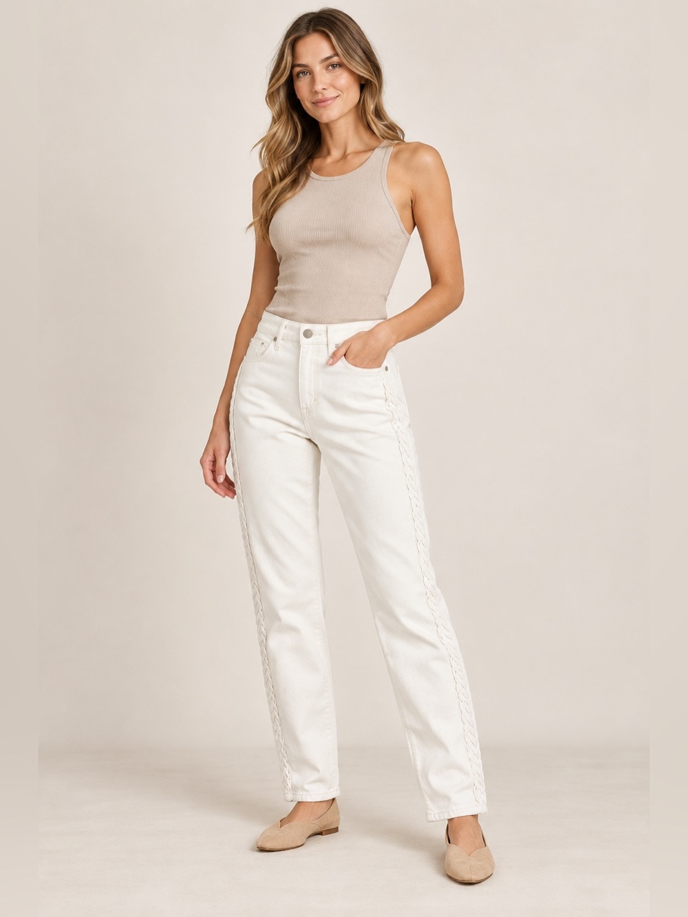Judy Blue Cream High-Rise Skinny Jeans with Braided Side Trim size 3/26
